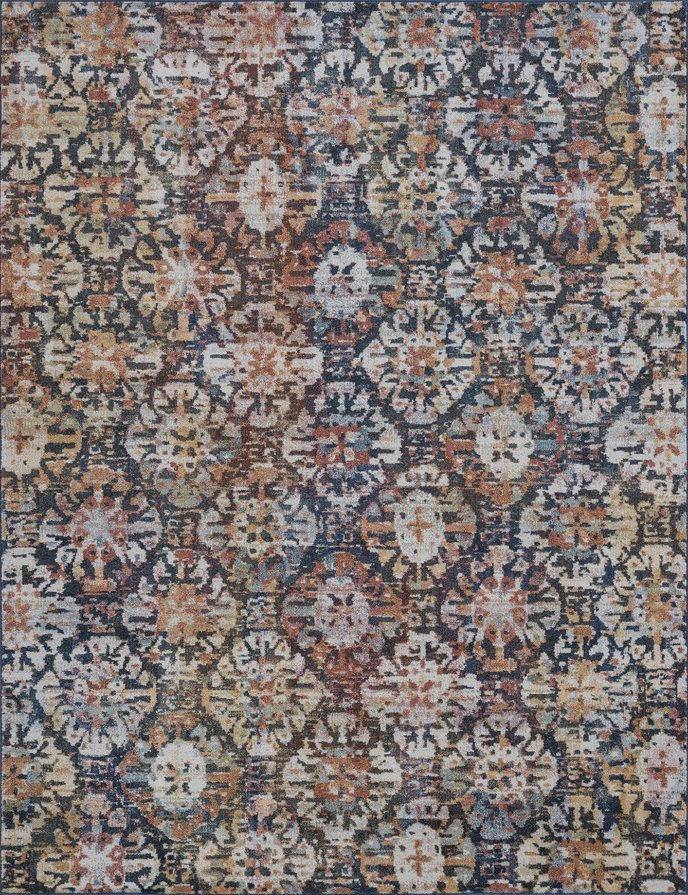 Transitional 8x10 Area Rug (7'10'' x 10'2'') Floral Cream, Navy Living Room Easy to Clean