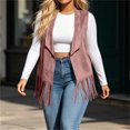 thumbnail image 6 of Womens Fringe Vest Lightweight Faux Suede Sleeveless Jackets Fall Layering Fashion Casual Tops for Travel Festival Pink XL, 6 of 7