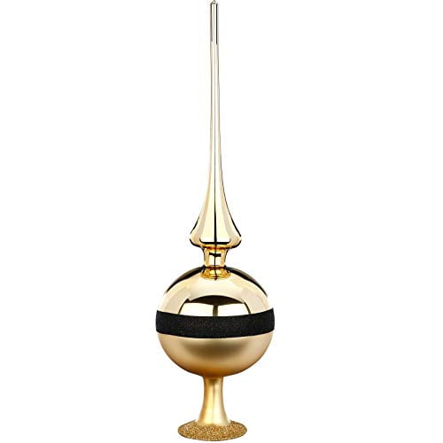 Inge Glass Twin Brocade Shiny German Glass Finial Tree Topper 14.2 Inches