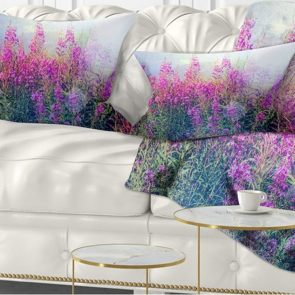 Designart Blooming Purple Flowers in Meadow - Flower Throw Pillow - 12x20