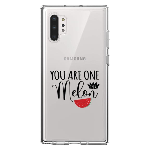 DistinctInk Clear Shockproof Hybrid Case for Galaxy Note 10 PLUS (6.8" Screen) - TPU Bumper Acrylic Back Tempered Glass Screen Protector - You Are One in a Melon Watermelon