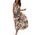 thumbnail image 3 of Kmbangi Femmes Été Robe Sans Manches Imprimé Feuille V-Cou une Seule Pièce, 3 of 9