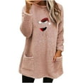 thumbnail image 1 of Pisexur Chandails de Noël pour Femmes en Molleton Doux à Manches Longues Col Rond Chandail Imprimé Verre de Vin Rouge de Noël chandail d'Hiver Chaud Épaissi avec Poches, 1 of 3