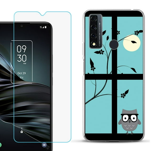 Slim-Fit Fashion Phone Case for TCL 20 XE, with Tempered Glass Screen Protector, by OneToughShield ® - Moon Owl