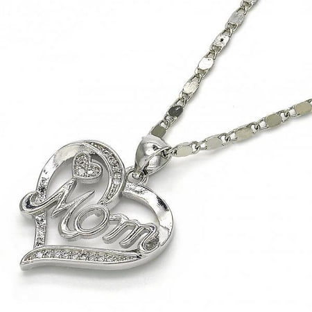 Heart Pendant Silver Jewelry Greatest Love Of All Mom Heart With White Micro Pave Silver Tone Ladies Pendant Necklace By Folks Jewelry ()