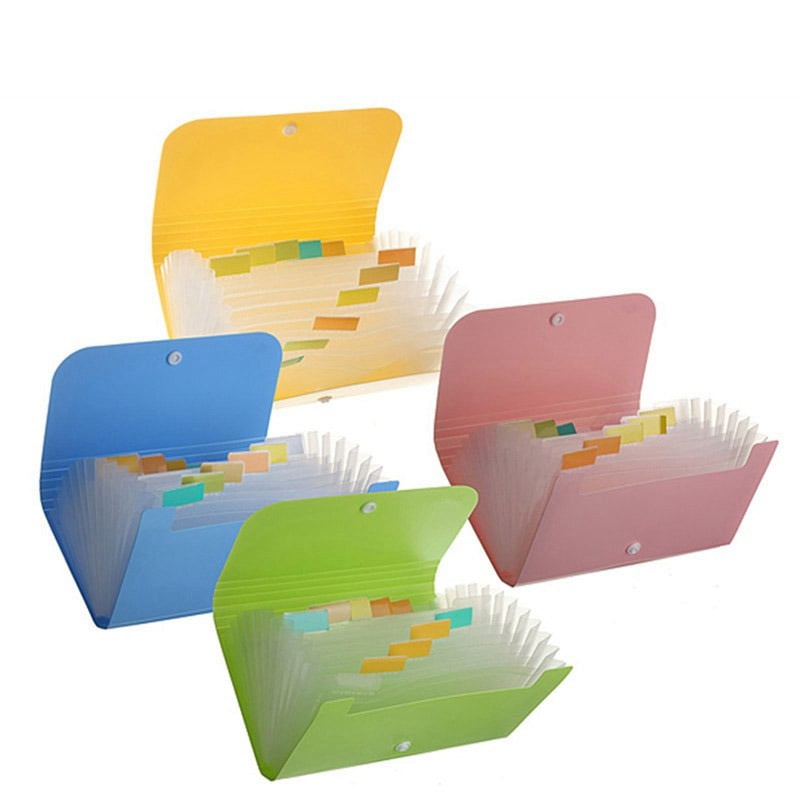 Portable Solid Color Expanding Check Cheque Bill File Folder with 13 Pockets Coupon Expanding File Organizer Pocket Random Color