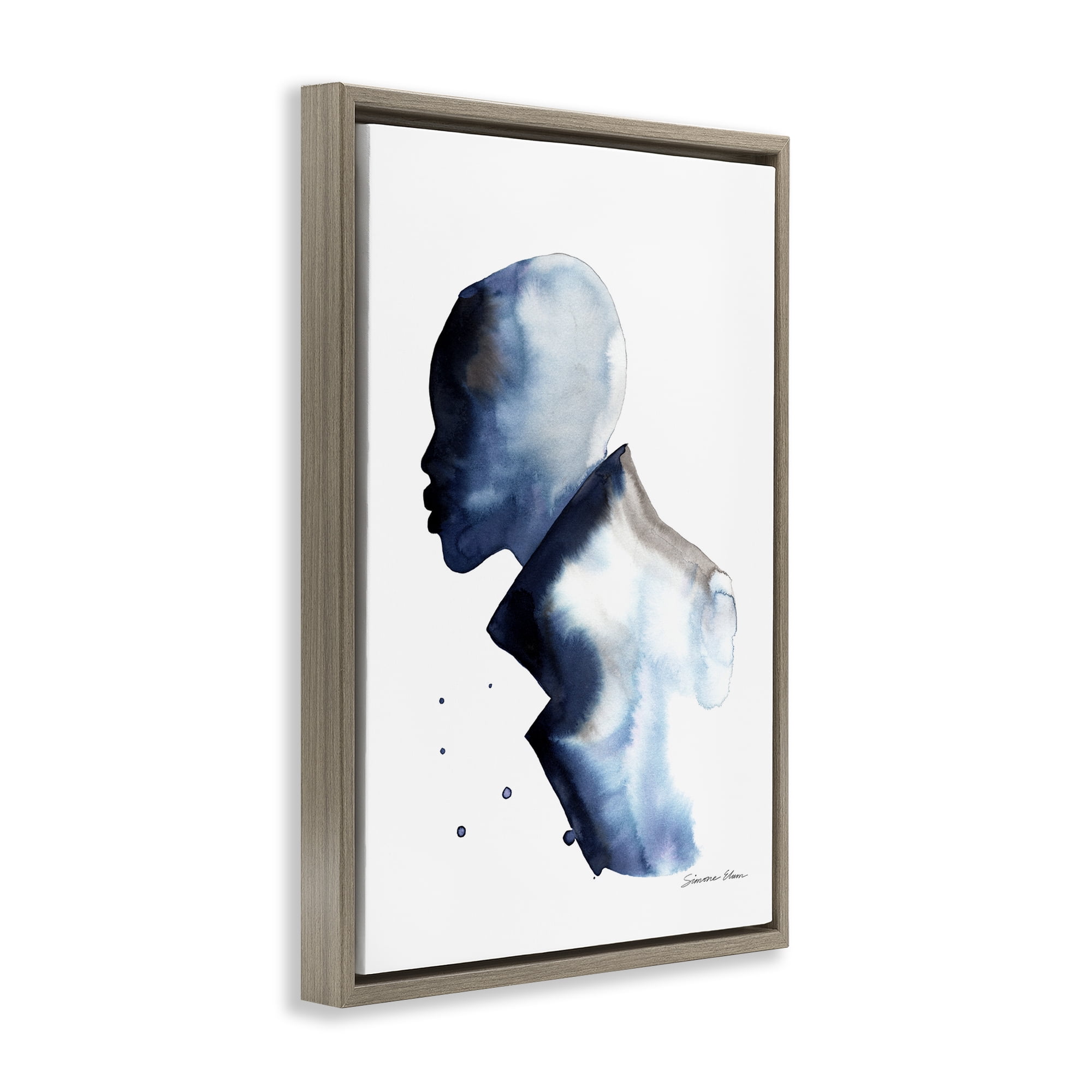 Stupell Industries Feeling Blue Portrait Silhouette Brown Framed Floater Canvas Wall Art, design by Simone Elum