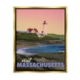 thumbnail image 3 of Stupell Industries Visit Massachusetts Pink Sunset Sky Ocean Inlet Graphic Art Metallic Gold Floating Framed Canvas Print Wall Art, Design by David Owens Illustration, 3 of 5