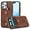 Brown, variant on Luxury finger ring leather phone case for iPhone 16 pro loop strap card slots cover