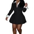thumbnail image 2 of Women 2 Piece Outfits Color Block Crop Blazer Mini Pleated Skirt Sets Matching Set Casual Business Skirt Suits Black XL, 2 of 8