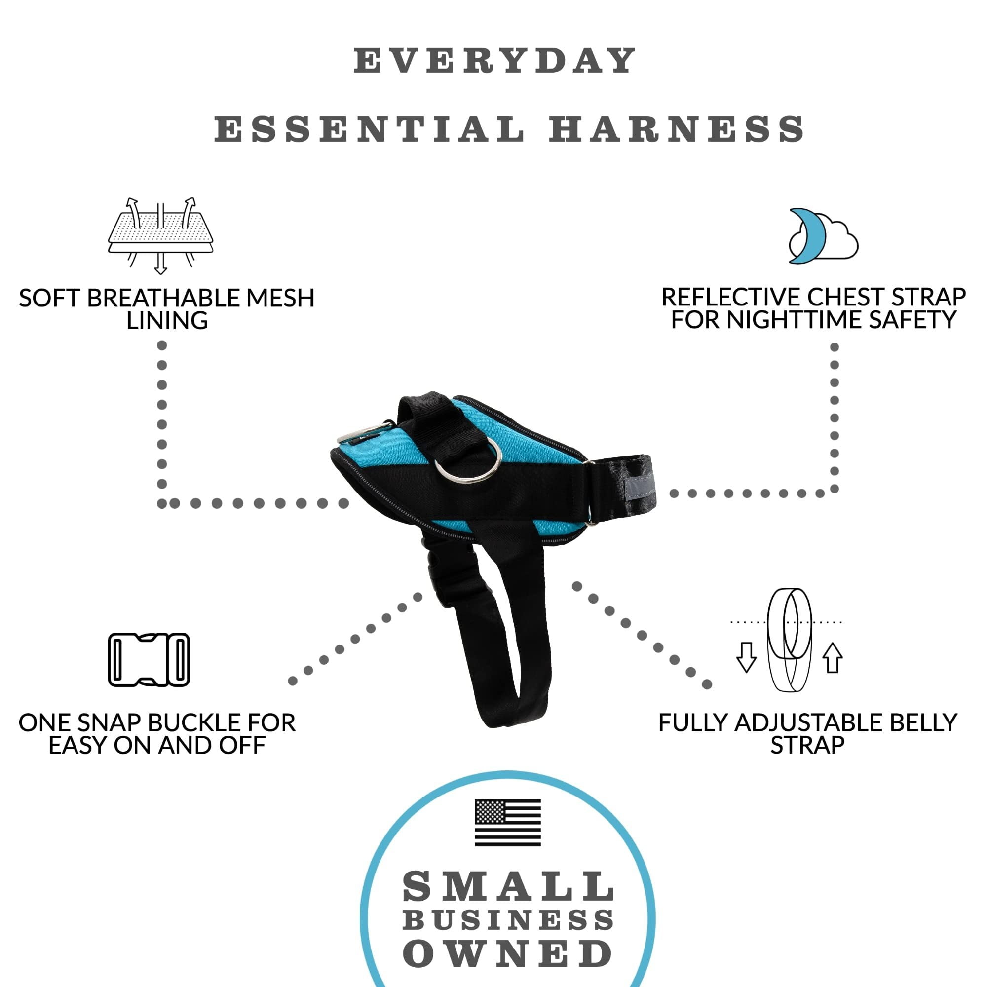 Essential Dog Harness, No-Pull Pet Vest with 3 Leash Clips, No Choke, Reflective, Adjustable and Padded, for Easy Walking and Training for Small, Medium and Large Dogs (Oceanic Blue, Medium)