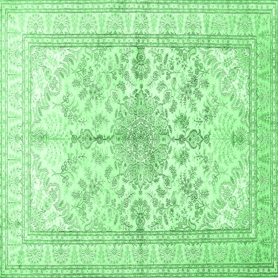 Ahgly Company Indoor Square Medallion Emerald Green Traditional Area Rugs, 8' Square