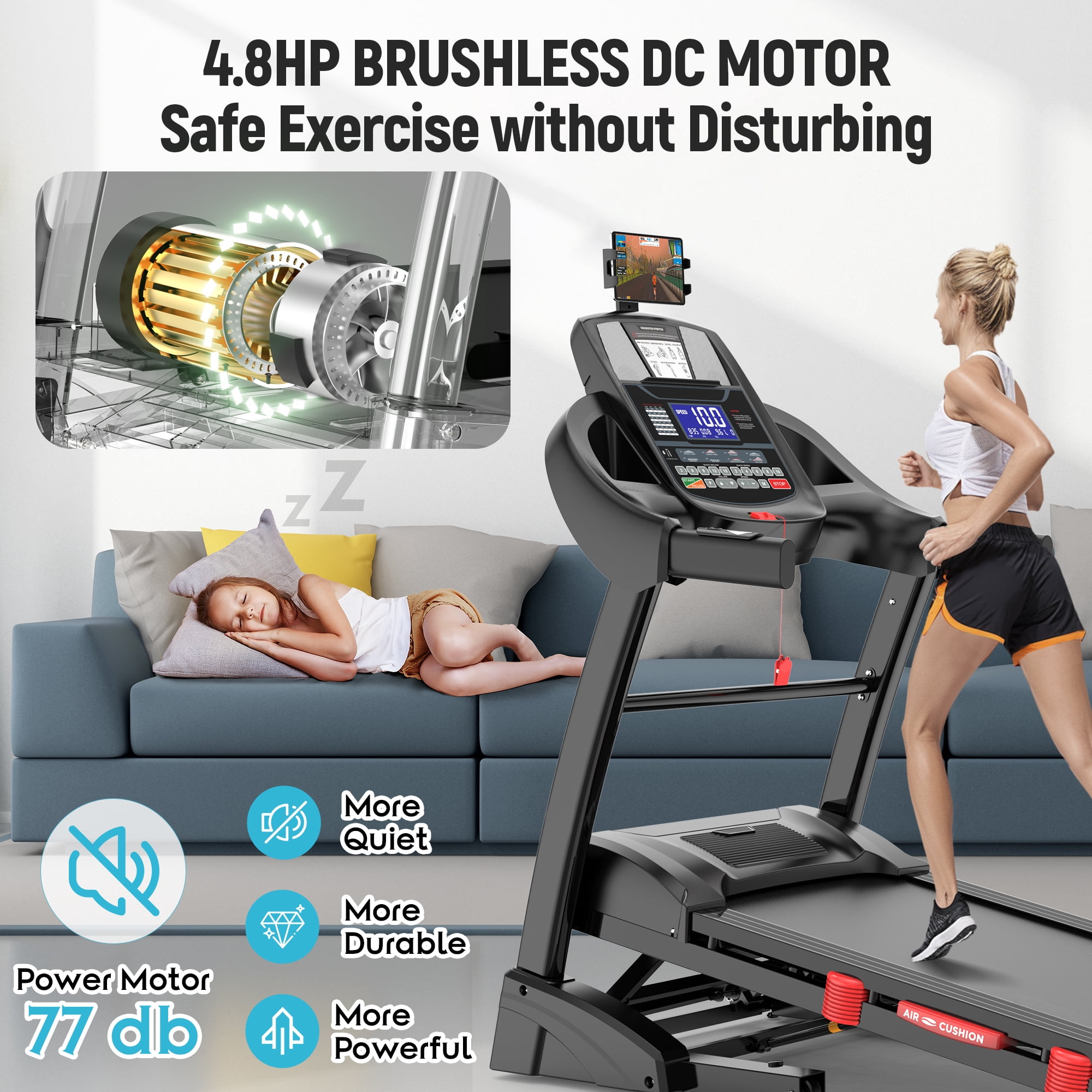 Folding Treadmill with 4.8HP Motor, 15% Auto Incline, 12 MPH Max Speed, 300 lbs Capacity, Bluetooth Speakers, LCD Display, FitShow APP Compatible, Home Gym Running Machine