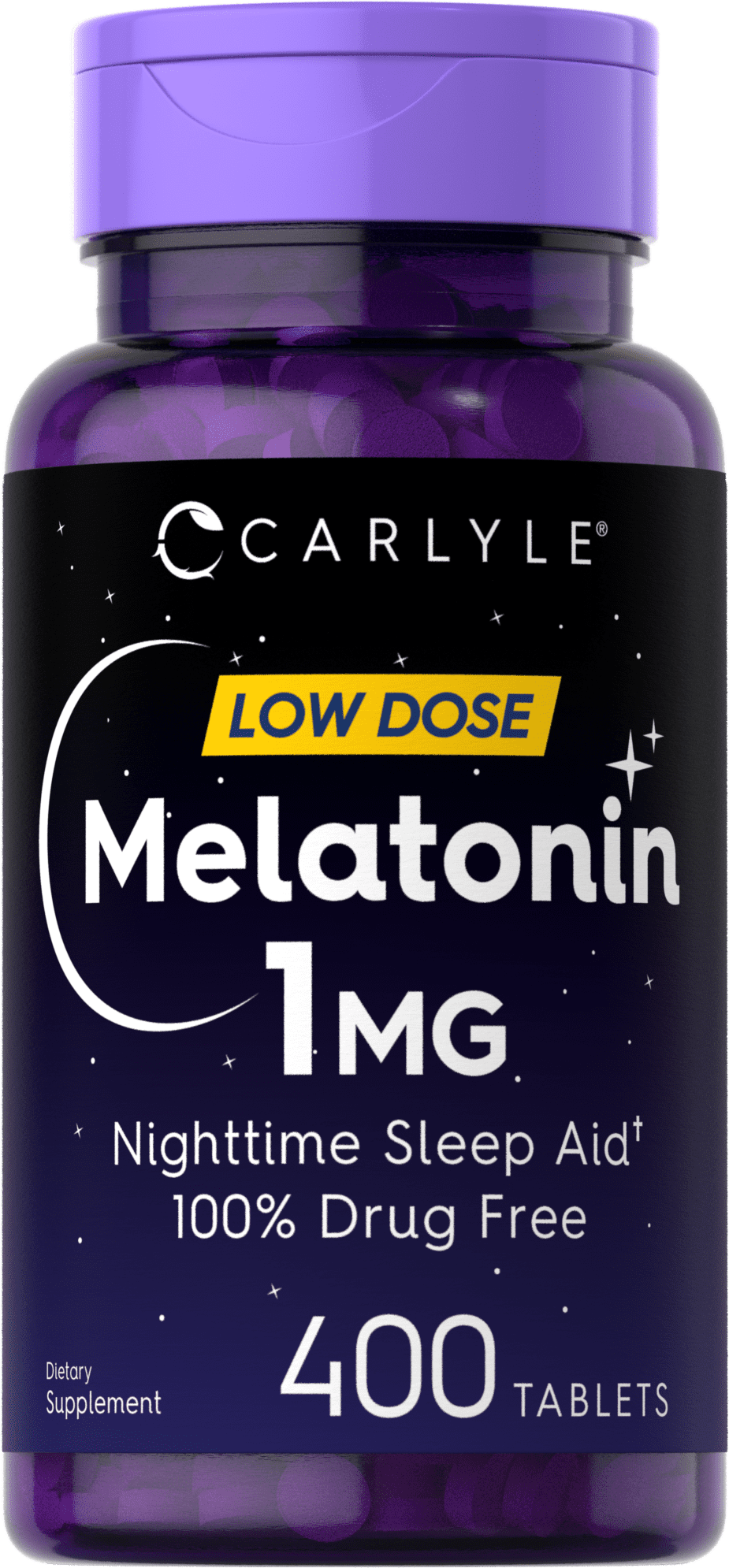 Carlyle Melatonin 1 mg | 400 Low Dose Tablets | Drug Free Sleep Aid | Vegetarian, Non-GMO, Gluten Free