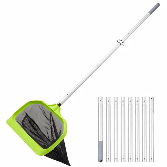 WaterJingle Pool Leaf Rake Skimmer Net Deep Fine Mesh Bag Aluminum Pole 10.5ft