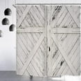thumbnail image 1 of Cortina de ducha rústica estilo western con diseño de puerta de granero de granja, pintura de madera gris y blanca, para hombre y mujer, diseño de puerta, decoración del hogar, estilo western, juego, 1 of 5
