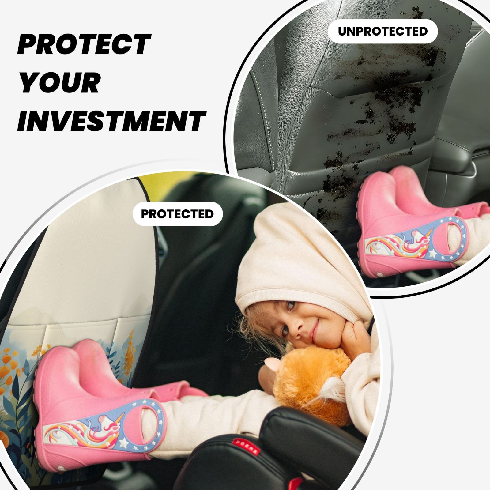 Kdxio Floral Mountain Landscape Print 2 Pack Car Kick Mat Seat Cover Back Protector Mat with Pockets for Organizer Backseat Protector and Storage Anti Kick Pad for Vehicles