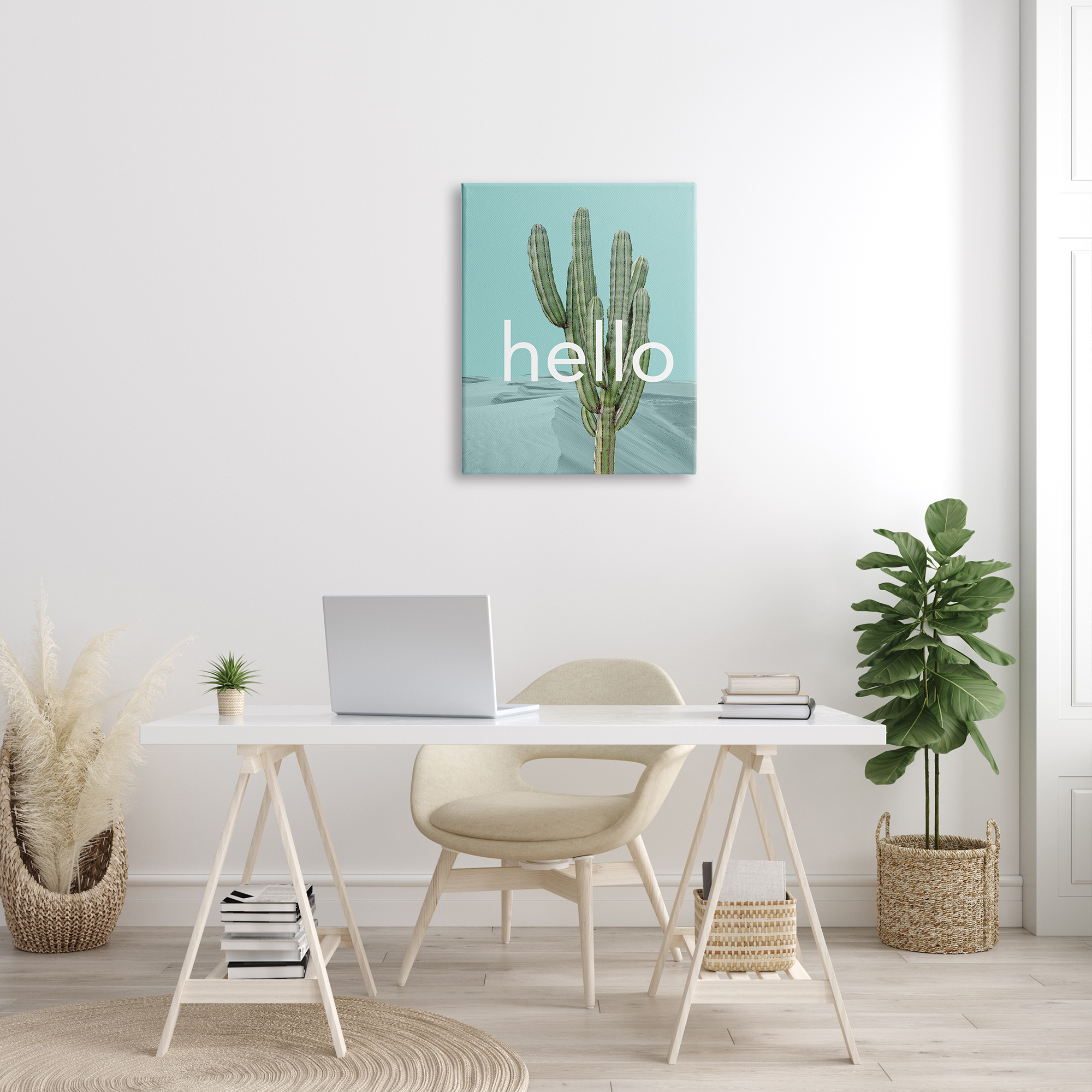 Stupell Industries Bold Hello Cactus Greeting Blue Desert Dunes Graphic Art Gallery Wrapped Canvas Print Wall Art, Design by J. Weiss