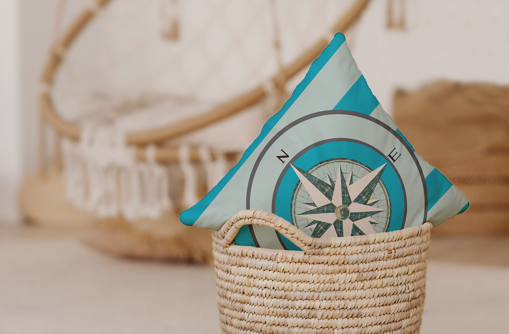 Simply Daisy 18" x 18" Compass on Stripes Decorative Throw Pillow, Carribbean Turquoise (1 count)