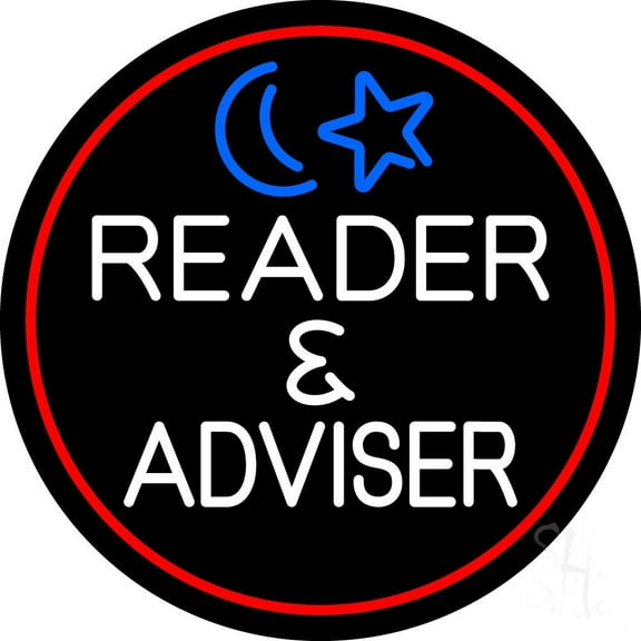 White Reader And Advisor Red Border LED Neon Sign 18 X 18 - inches Black Square Cut Acrylic Backing, with Dimmer - Bright and Premium built indoor LED Neon Sign for Storefront.