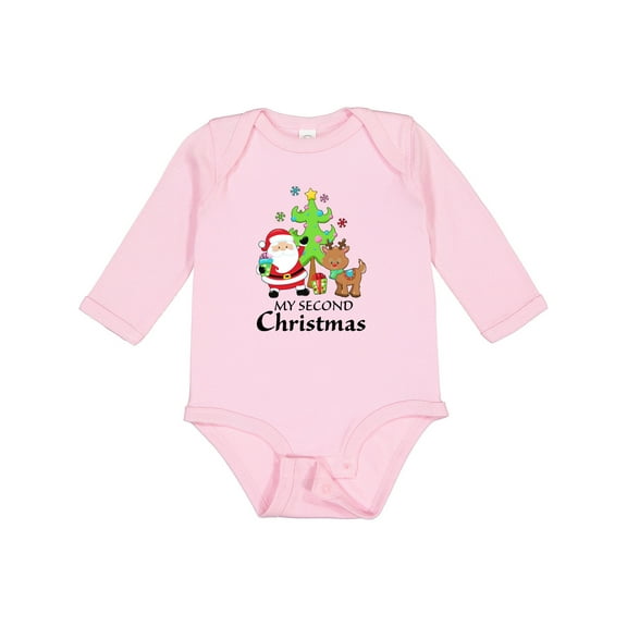 Inktastic My 2nd Christmas with Santa Reindeer and Tree Boys or Girls Long Sleeve Baby Bodysuit