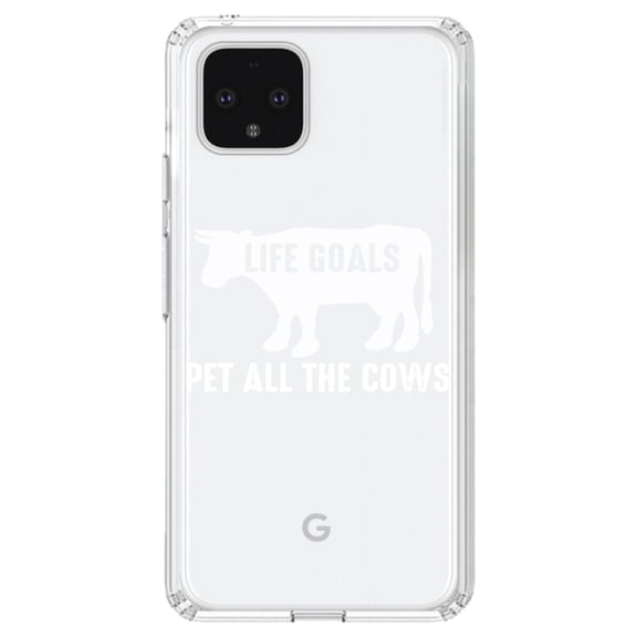 DistinctInk Clear Shockproof Hybrid Case for Google Pixel 4 (6.1" Screen) - TPU Bumper Acrylic Back Tempered Glass Screen Protector - Life Goals, Pet All The Cows