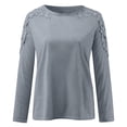 thumbnail image 5 of Leesechin Womens Tops Long Sleeve Deals Plus Size Solid Round-Neck Lace Hollow Out Long Sleeve Pullover Slimming Blouse T-shirt Tops in Clearance, 5 of 5