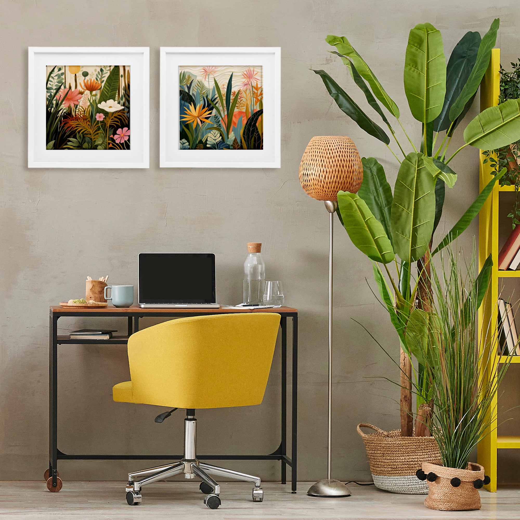 Stupell Industries Botanical Embrace Blooms 2 Piece White Framed Print Under Glass Set, design by Lazar Studio