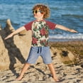 thumbnail image 3 of FORMRS Boys Rash Guard with Short Sleeves UPF 50+ Swim Shirts Sizes 3-12T, Red Christmas Poinsettia, 3 of 6