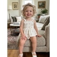 thumbnail image 3 of BemeyourBBs Infant Baby Girl Summer Clothes Outfit Baby Girls Smocked Romper Dress Sleeveless Square Neck Floral Print Bodysuit Princess Dress and Sun Hat Set 3 6 9 12 18 Months, 3 of 9