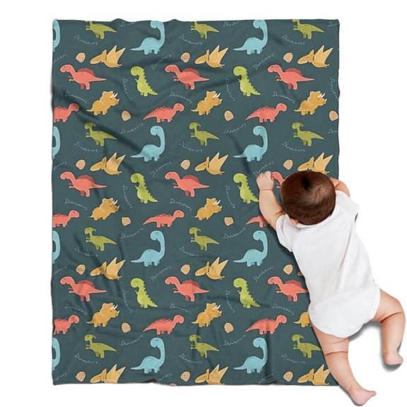 DarkGreen Cartoon Dinosaurs Pattern Blanket,Comfortable Soft Flannel Throw Blanket,All Season,Warm Lightweight Blankets for Sofa Bed Couch Living Room Chair,30"x40"