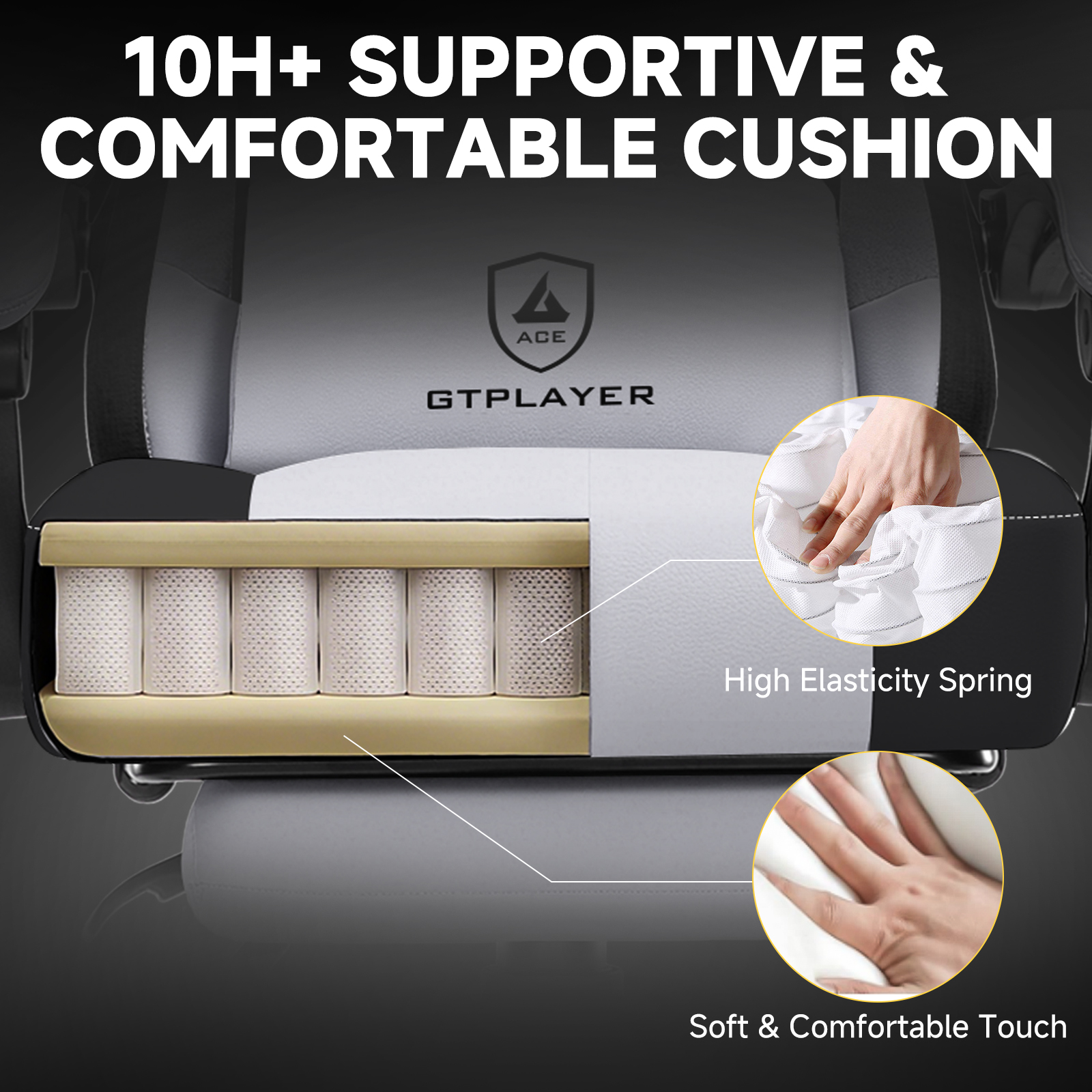 GTPLAYER Gaming Chair, Fabric Ergonomic Office Chair with Footrest and Lumbar Suppor for Adult, Blackgray