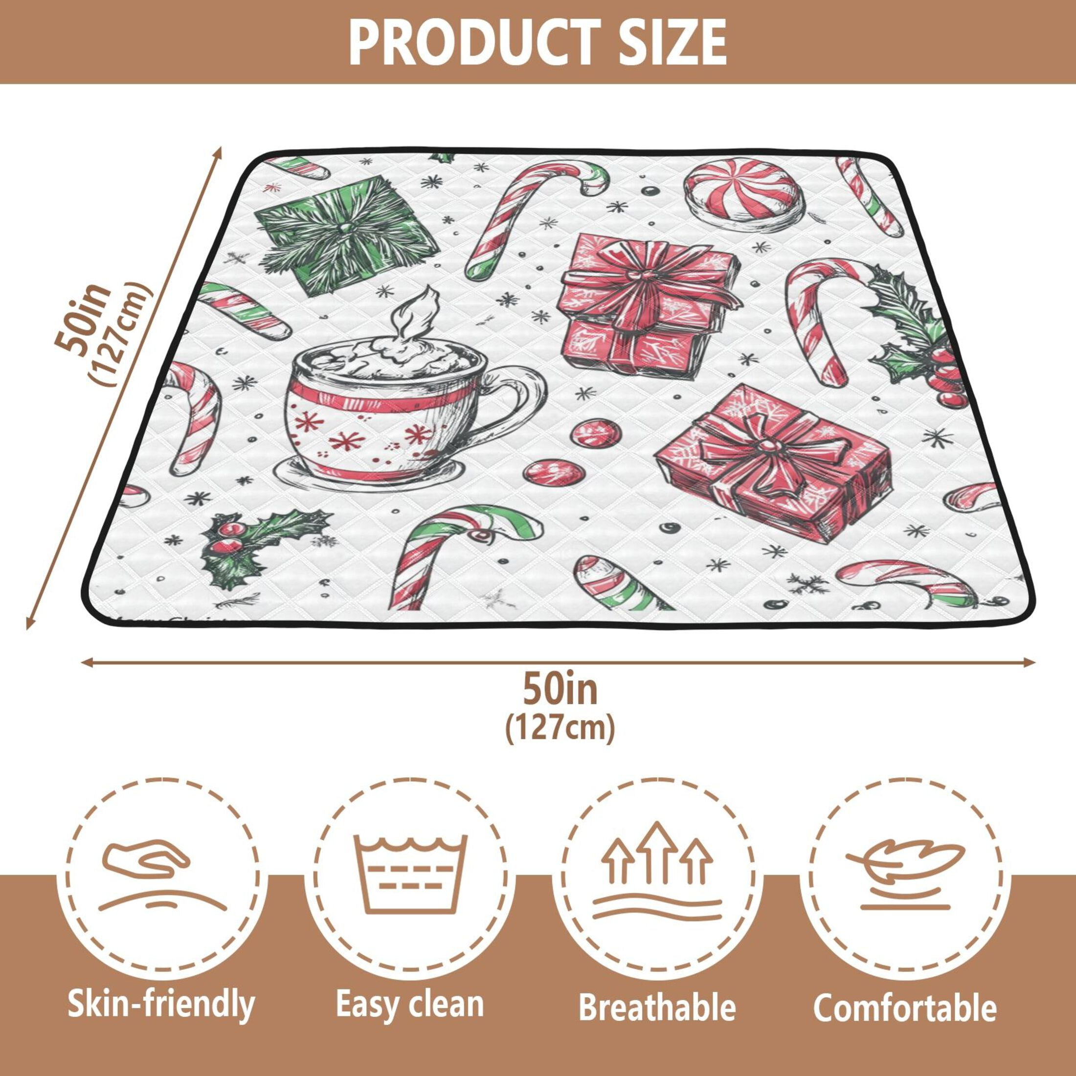 WOBOGO Christmas Pattern with Candy Canes Baby Playmats Extra Large Waterproof Rollable Activity Pads for Toddlers 50×50inch