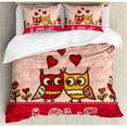 thumbnail image 3 of Valentines Day Twin Size Duvet Cover Set, Owls in Love Print Cute Partners Couples Boho Style Hearts Flowers Dots, Decorative 2 Piece Bedding Set with 1 Pillow Sham, Pink Red Yellow, by Ambesonne, 3 of 3