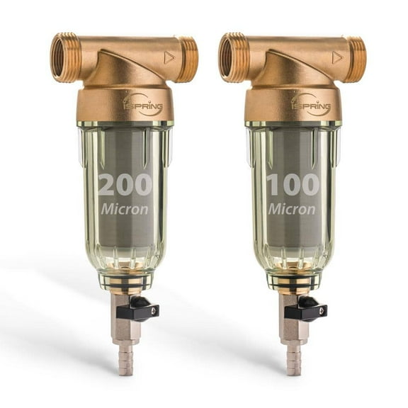 WSP2PK21 Reusable Whole House Spin Down Sediment Water Filters, with 200 and 100 Microns Sizes, Clear Housing (2-Pack)