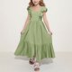 thumbnail image 3 of Odeerbi 4-15 Años de Las Niñas de Verano de Algodón de Lino Maxi Vestido Con Cuello Cuadrado de La Espalda de Arco Ruffle Tierrado Vestido de Línea A Para Las Vacaciones de La Playa de La Fiesta, 3 of 8