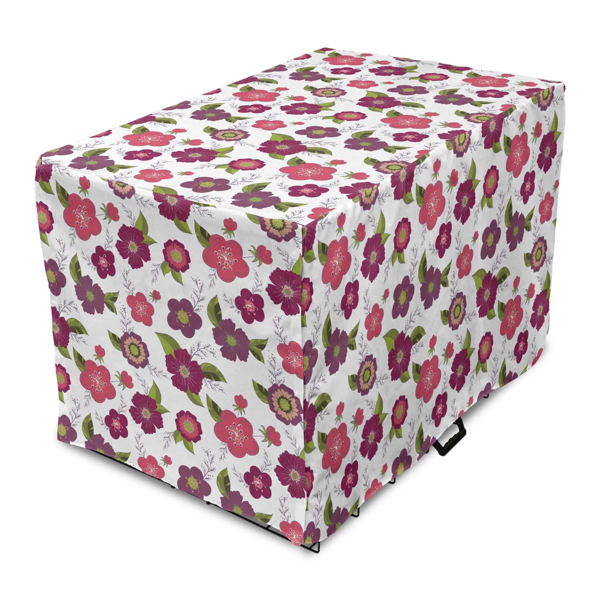 Floral Dog Crate Cover, Flourish Romantic Garden Petals on Plain ... - Cute Pet Crate Toppers For Outdoor Use