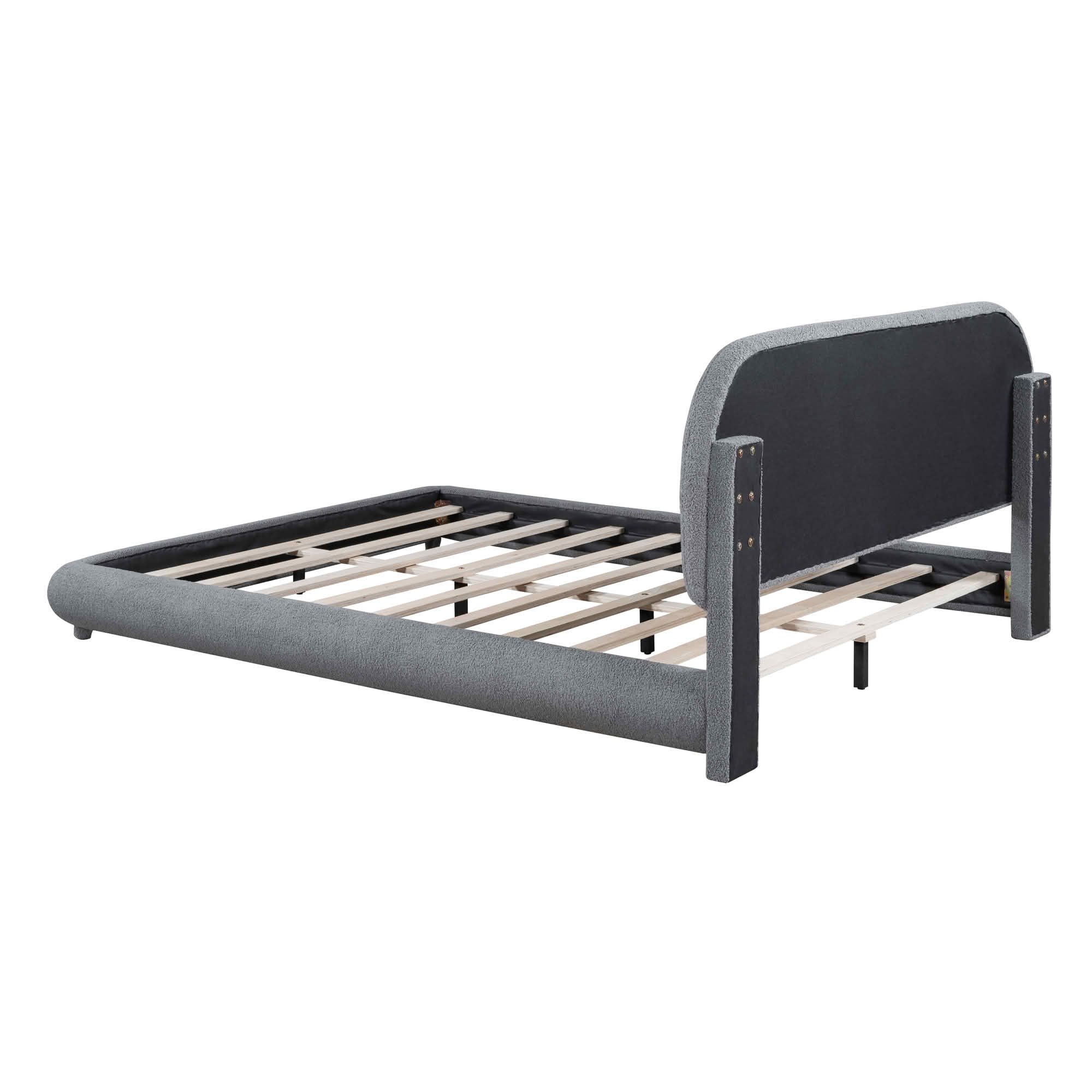 MAYEERTY Teddy Fleece Upholstered Platform Bed with Curved Design, Sturdy MDF Frame & Easy Assembly