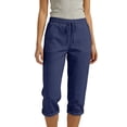 thumbnail image 3 of MLQIDK Navy Crop Capri Pants for Women Drawstring Lounge Pants Elastic Waist Knee Length Capris Dressy Casual Pedal Pushers with Pockets Navy M, 3 of 6