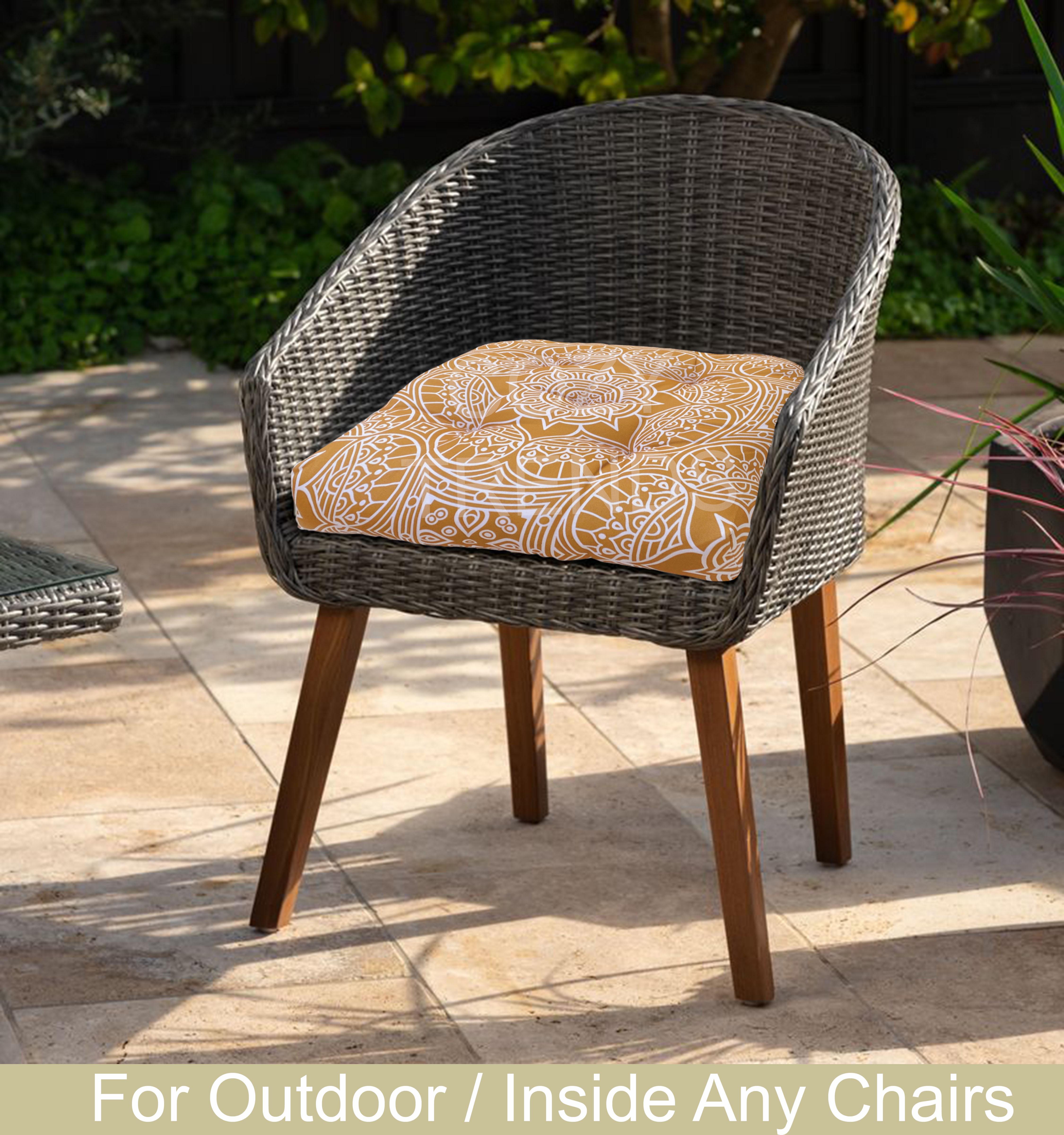 Indoor/Outdoor Chair Seat Cushion, Tufted, Weather, and Fade Resistant, 19" x 19" with Ties for Patio, Dining, Office Chairs