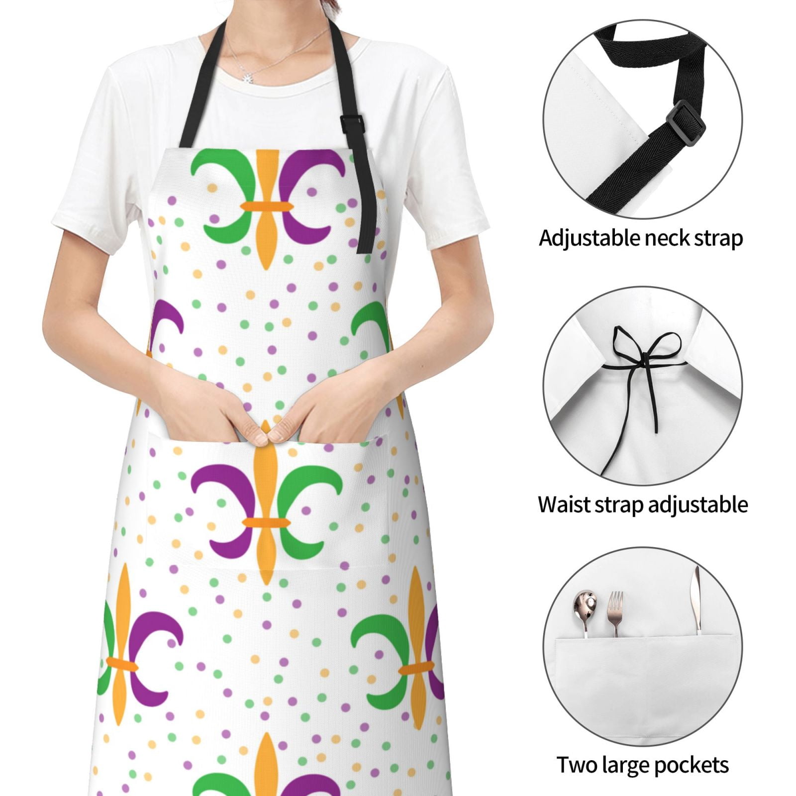 Kdxio Mardi Gras Carnival1 Apron with Pockets Adjustable Kitchen Aprons for Men Women Waterproof Aprons for Cooking,Drawing,Crafting, Baking Household Cleaning