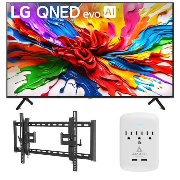 LG 65QNED92AUA 65 Inch 4K QNED Mini LED evo AI Smart TV with a Walts TILT-EXTENSION-37-90 Tilt Mount and Amber Protection 3-OUTLET-SURGE Surge Protector (2025)
