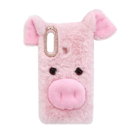 Pig Series Phone Case Plush Phone Shell Fashion Warm Protective Cover for Huawei Y6 (2019) (Pink)