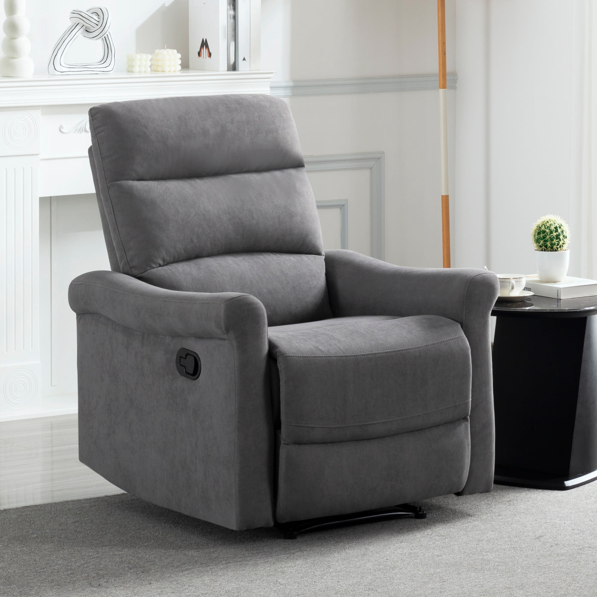 Gewnee 31.89" Manual Recliner Chair, Adjustable Reclining Lounge Chair, Linen Upholstered Wood & Metal Frame Single Sofa Recliner for Living Room, Office, Dark Grey