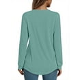 thumbnail image 3 of MOSHU V-neck T Shirts for Women Casual Long Sleeve Tunic Tops Curve Hem Fall Button Shirts, 3 of 8