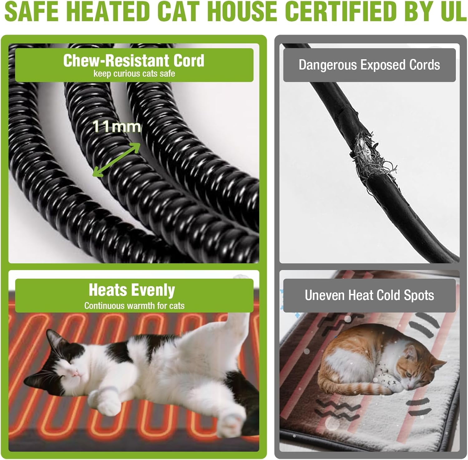 Aivituvin Heated Cat House for Outside Weatherproof Kitty Shelter with Heating Pad Insulated Liner Large Feral Cat Shelter with Escape Door Black