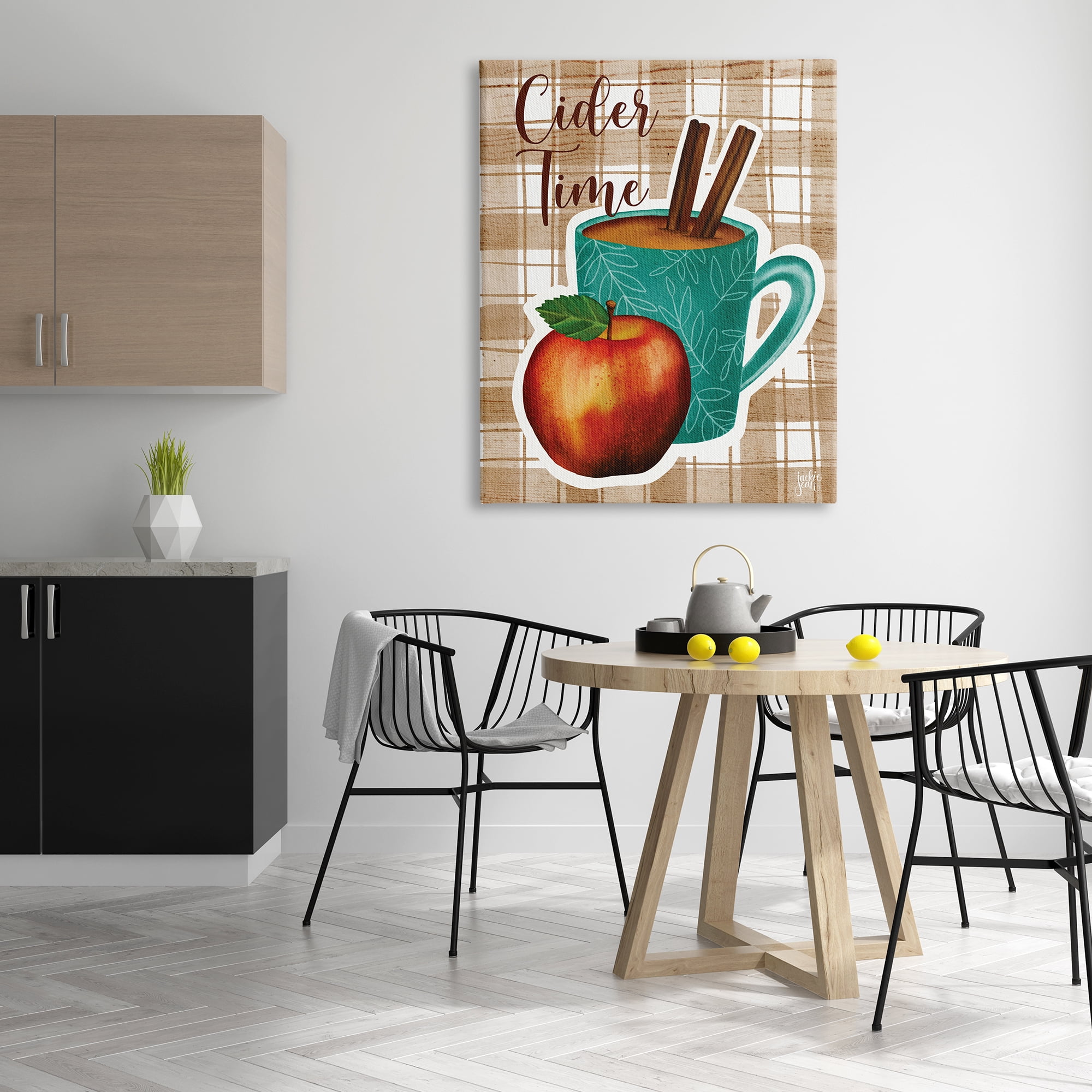 Stupell Industries Warm Apple Cider Time Beverage Brown Farm Plaid , 36 x 48, Designed by Jackie Quigley