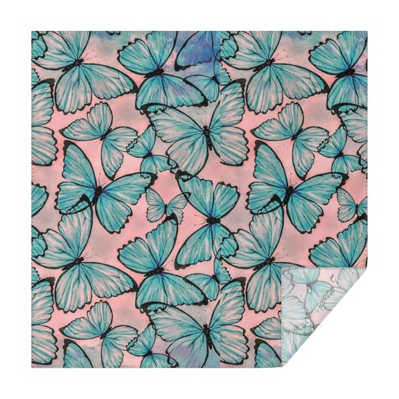 Blue Butterfly Pink Background Pattern Square Tablecloth,Waterproof Square Table Cover,Wipeable Spillproof Washable Table Cover for Home Kitchen Party Decor 42"X42"(107x107cm)