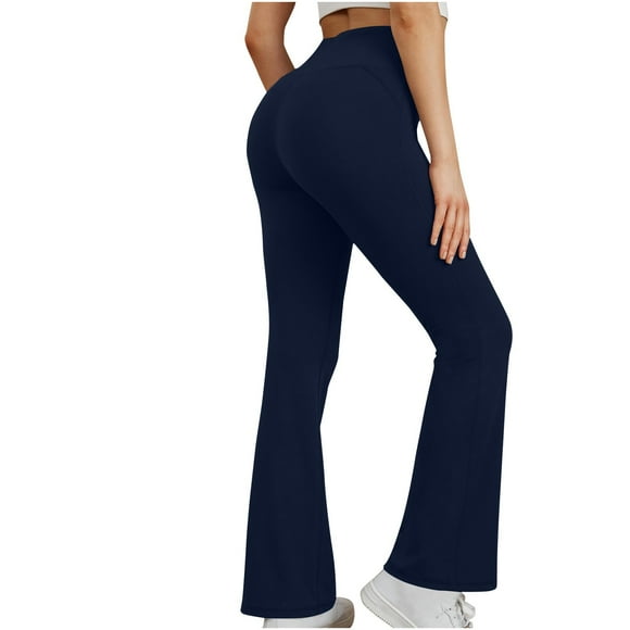 LLYWEY Flare Leggings for Women Seamless Butt Lift Leggings Solid Pull on High Waisted Workout Running Yoga Pants Flare Leg Athletic Sweatpants Navy S