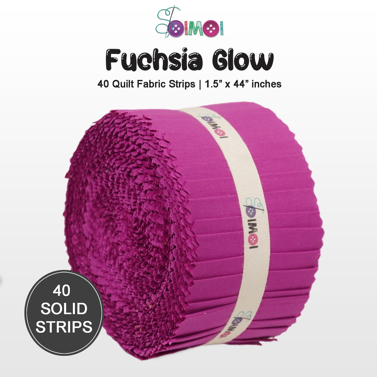 Soimoi Solid Jelly Roll Fabric Strips for Quilting, 1.5" Precut Fabric for DIY, 40 Strip Assorted Bundle, Jelly Roll For Scrapbooking, Perfect Quilting for Sewing, Craft, Home Decor- Fuchsia Glow